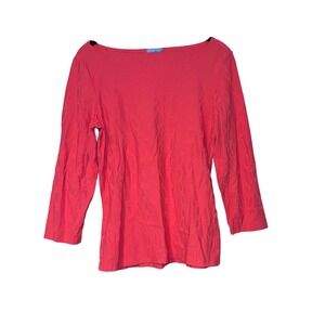 J.McLaughlin Boatneck Top Womens Medium Coral Pink Chain Jacquard Knit